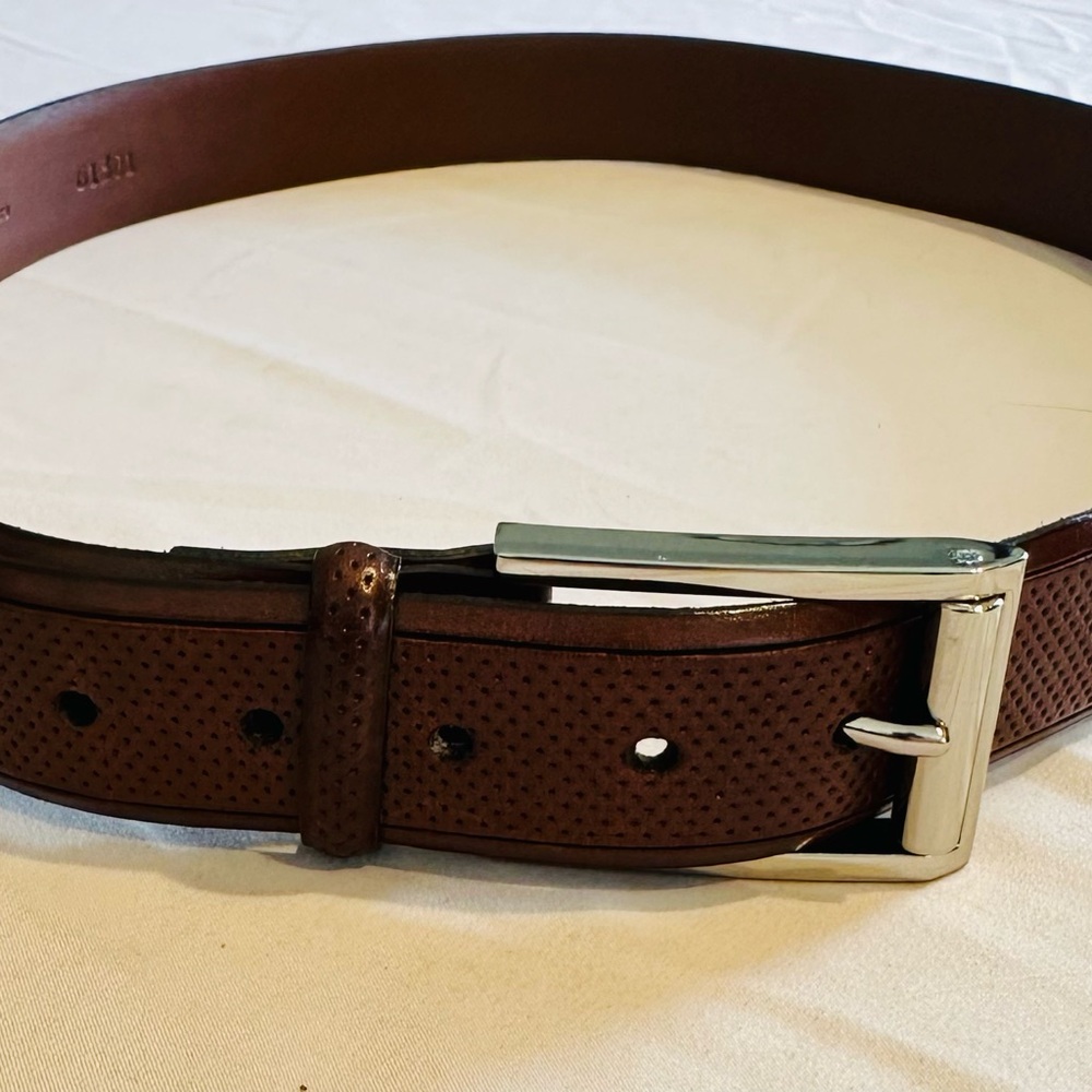 Torino Men's Brown Aniline Kipskin Shoulder Leather Belt Solid Brass Buckle 36